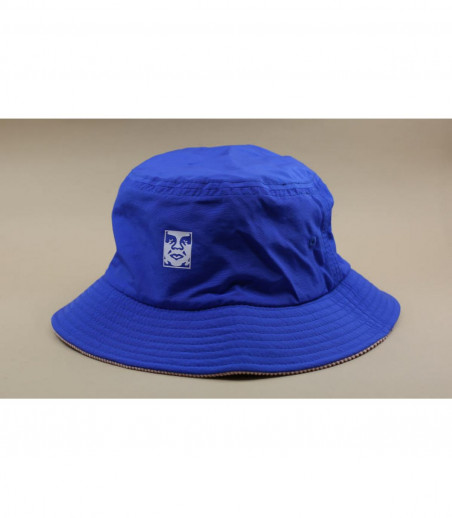 Blue beige reversible bucket hat